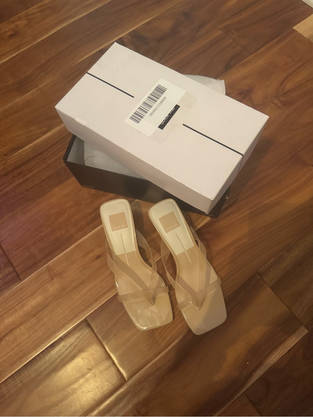 Dolce Vita Clear Strap Square-Toe Slide Sandals in Nude